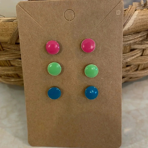 Vintage, 3 pair, Round Colorful Studs - Picture 1 of 3